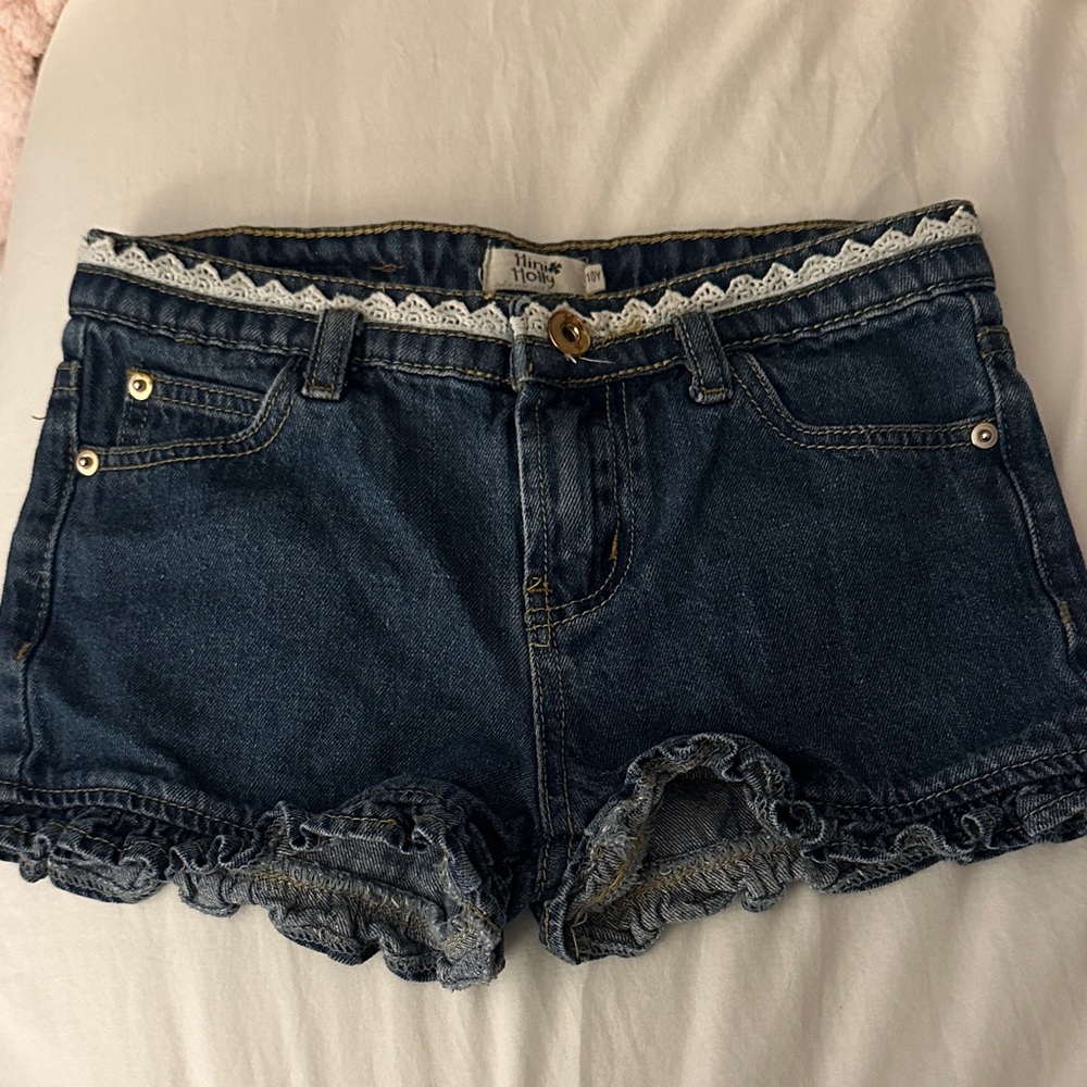 Mini Molly Dark Blue Jean Shorts with Lace Trim